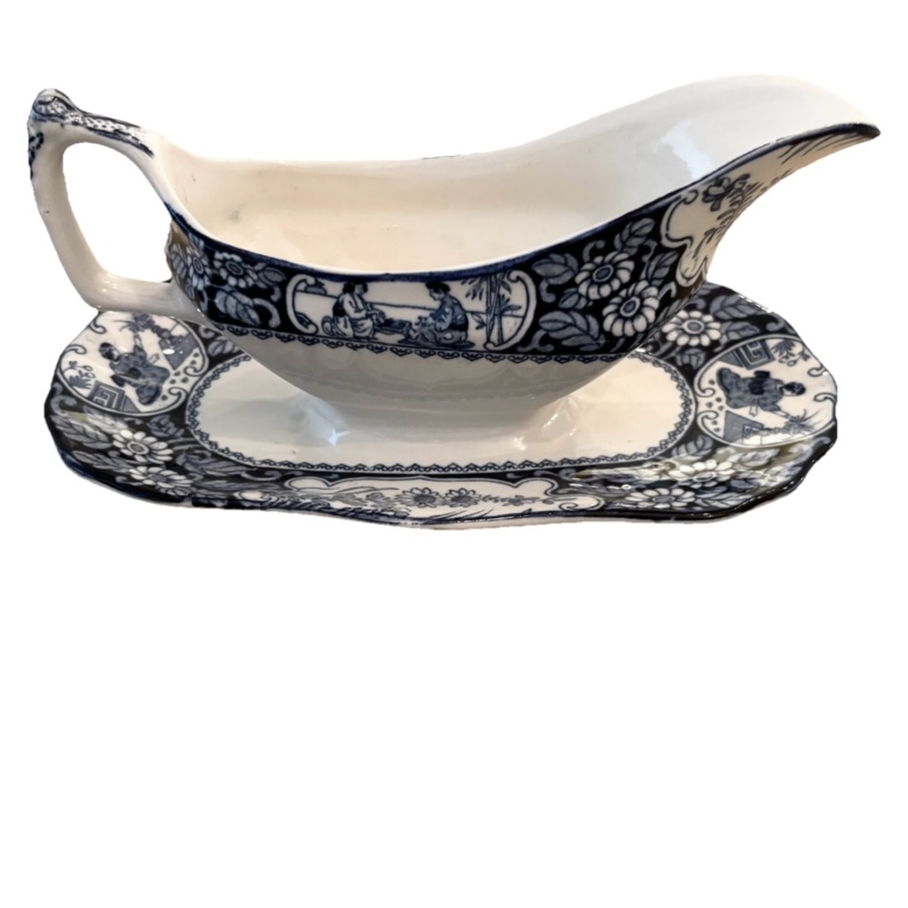 Wood & Sons Khotan Gravy Boat w/ An Attached Underplate Antique Dining - Picture 2 of 6